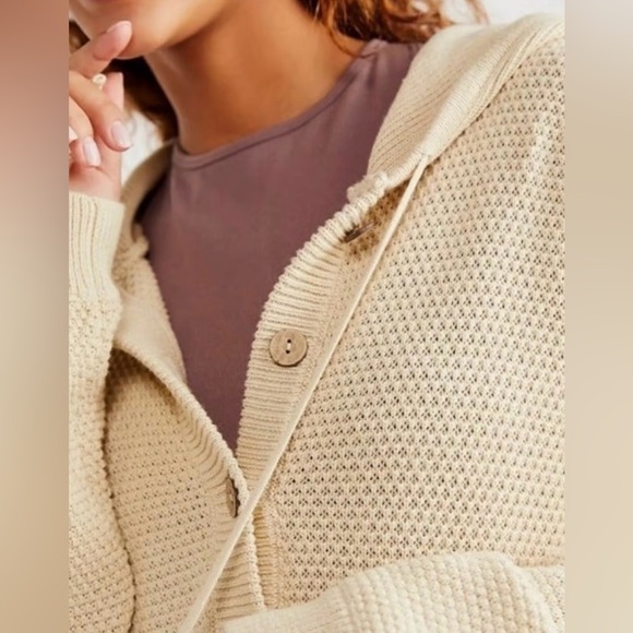 Free People Ryleigh Hailee Sweater Beach Romper Onesie Hooded Neutral Cream - Picture 3 of 9
